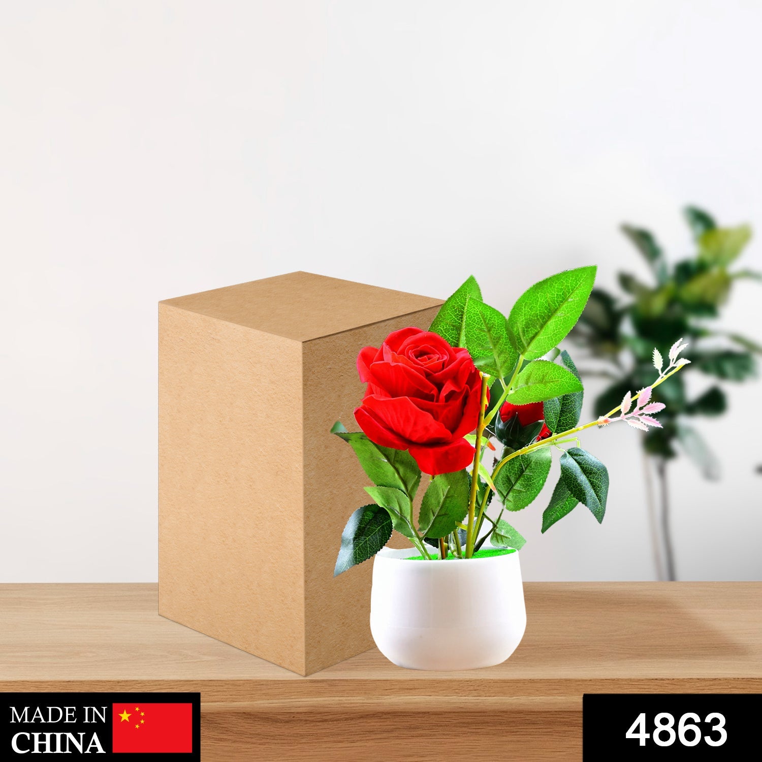 4863 Artificial Rose Flower Plant With Pot, For Home Office Or Gift DeoDap 4863 Artificial Rose Flower Plant With Pot, For Home Office Or Gift DeoDap